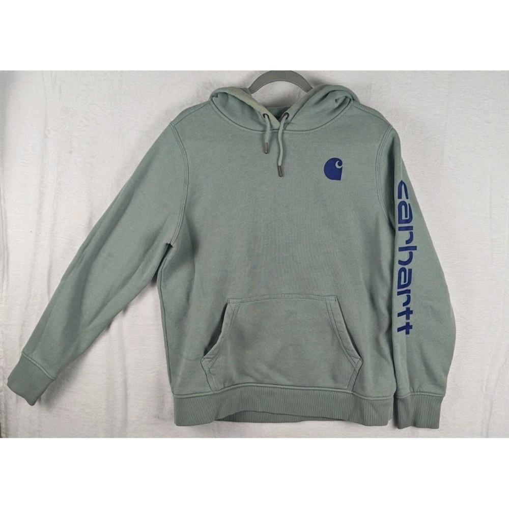 Carhartt Youth L 12-14 Relaxed Fit Hoodie Sage Green Blue Sleeve Logo 102791